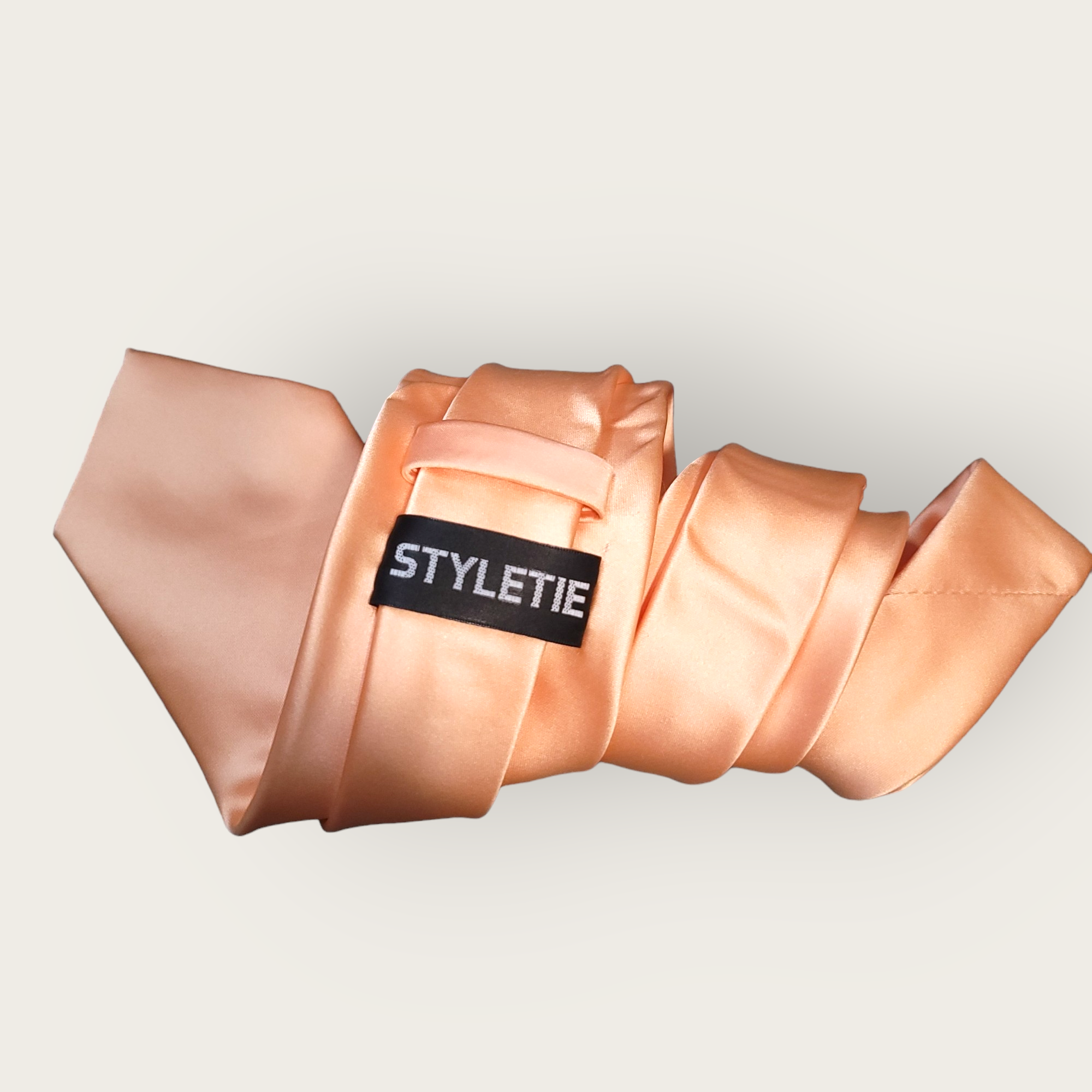 Solid Peach Orange Silk Tie Pocket Square Cufflink Set