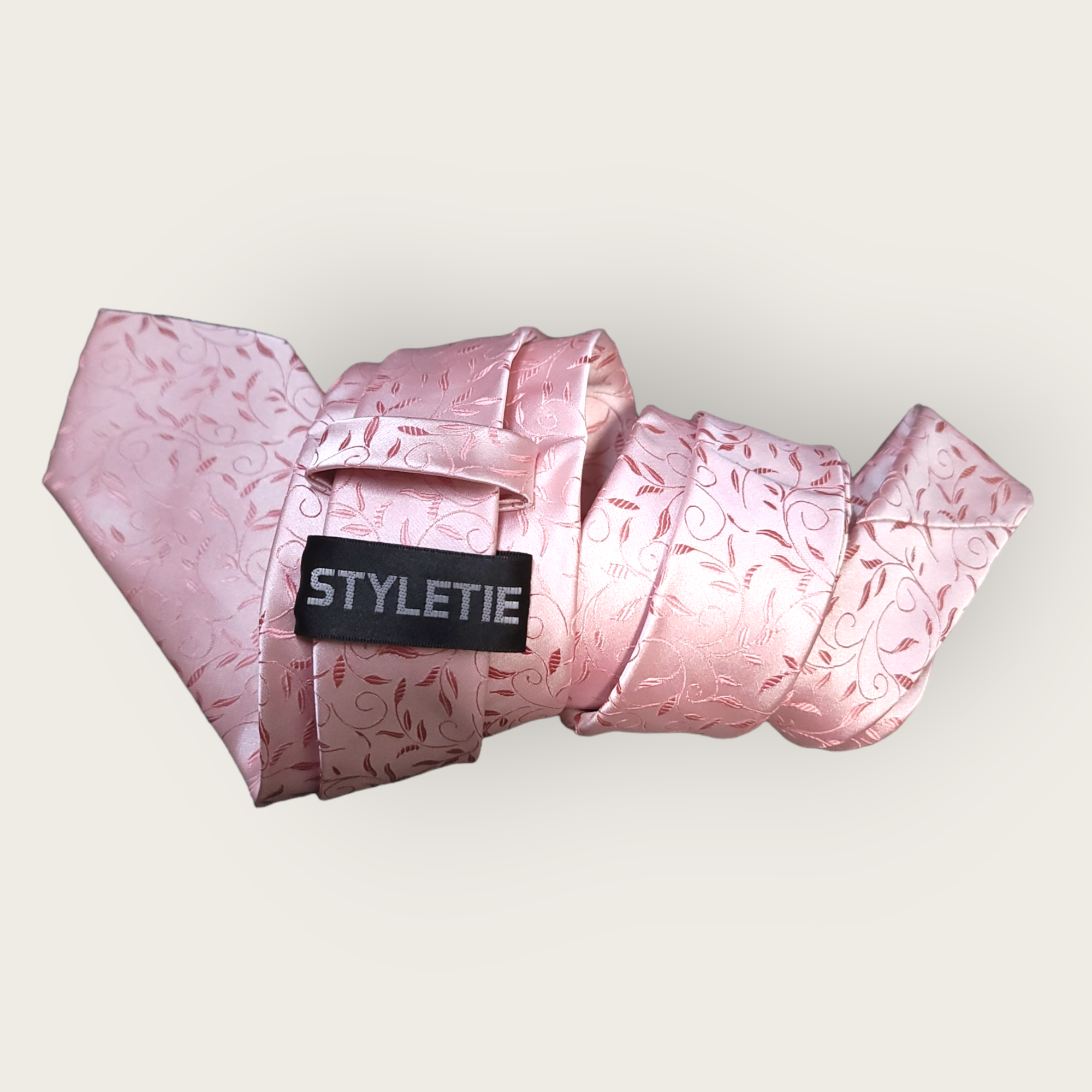 Pink Leaf Floral Silk Tie Pocket Square Cufflink Set