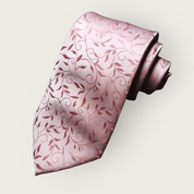 Pink Leaf Floral Silk Tie Pocket Square Cufflink Set