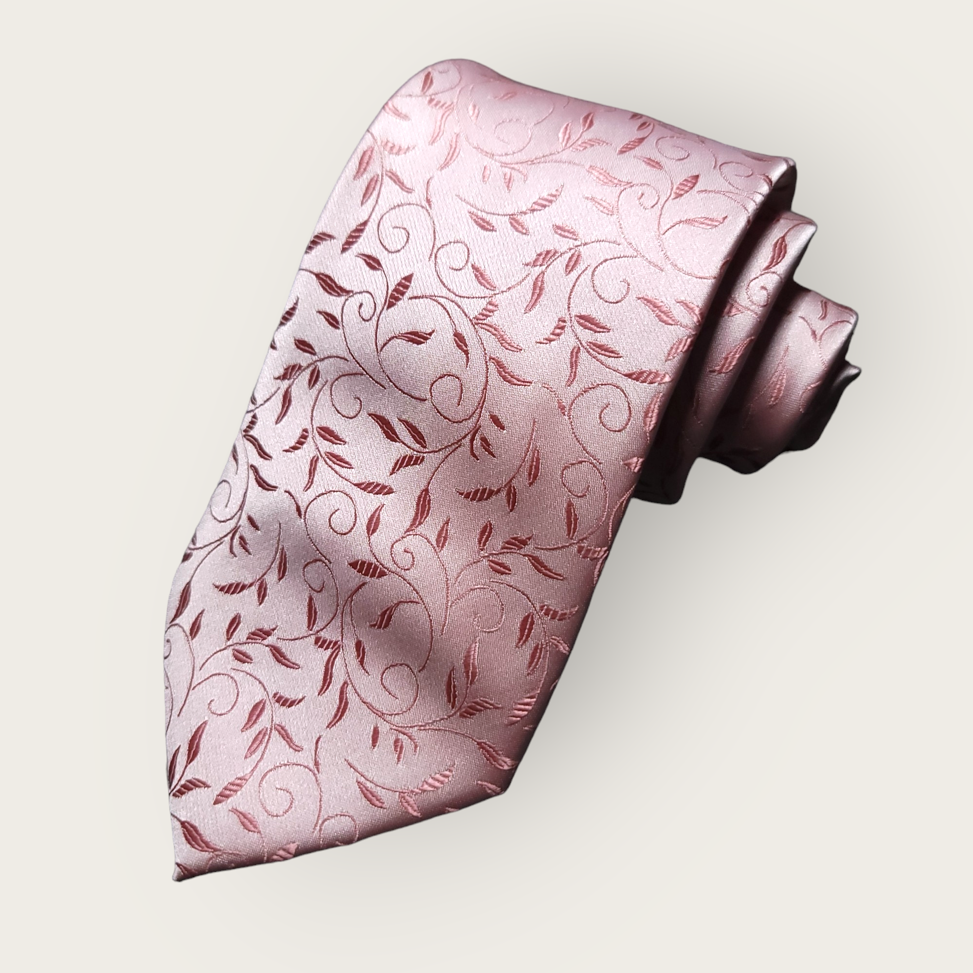Pink Leaf Floral Silk Tie Pocket Square Cufflink Set