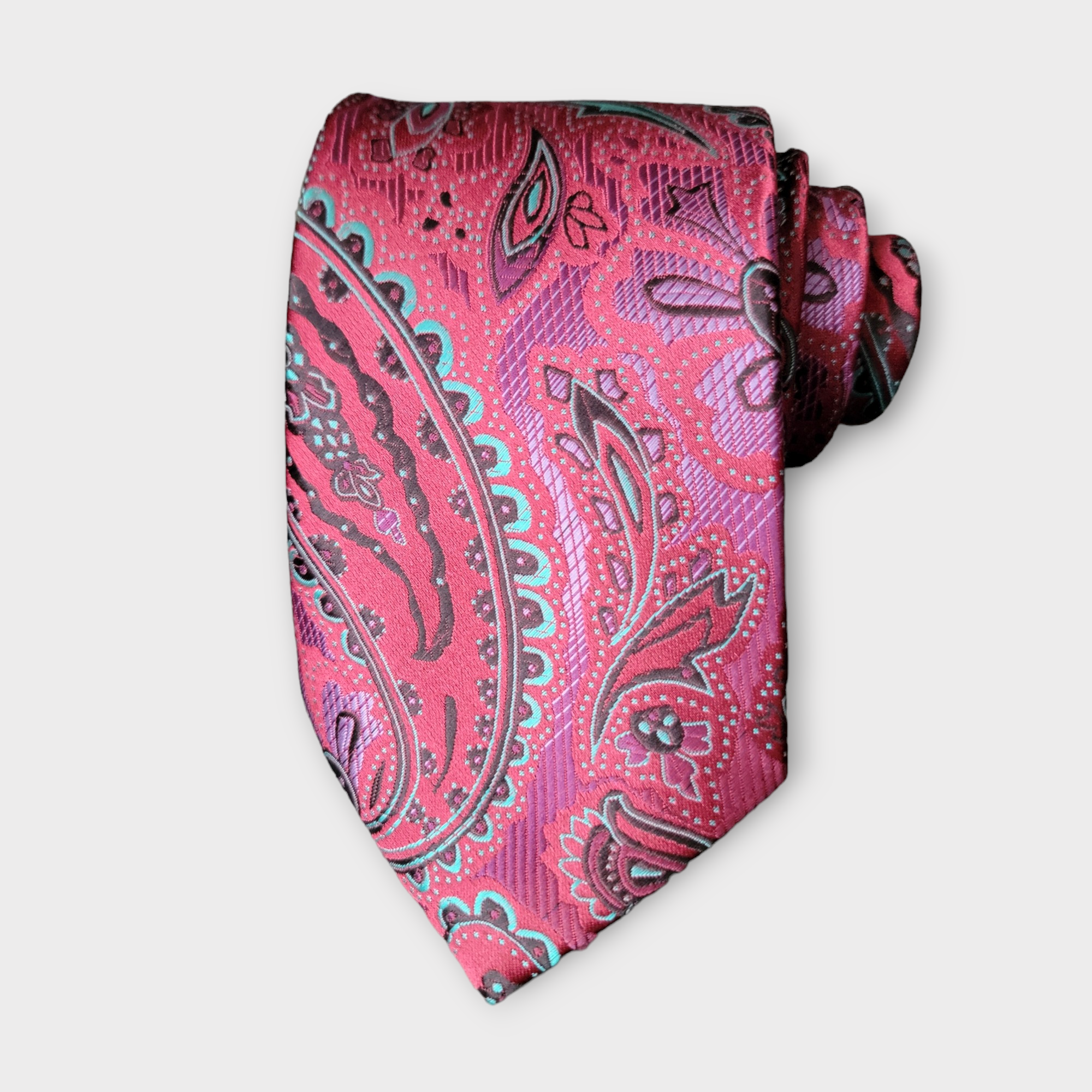 Wine Red Green Silk Tie Pocket Square Cufflink Set
