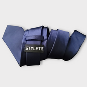 Navy Blue Solid Silk Tie Pocket Square Cufflink Set