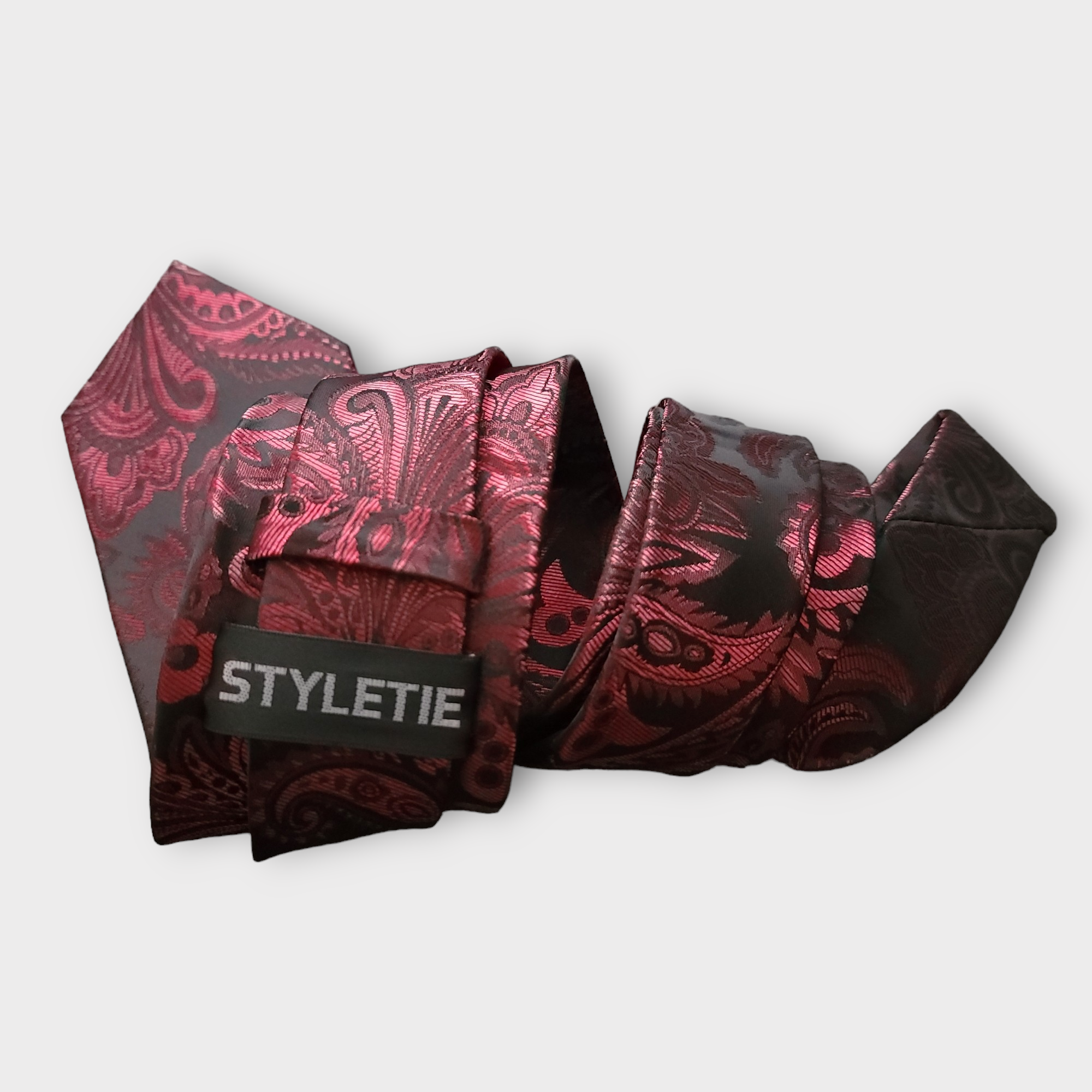Wine Paisley Silk Tie Pocket Square Cufflink Set