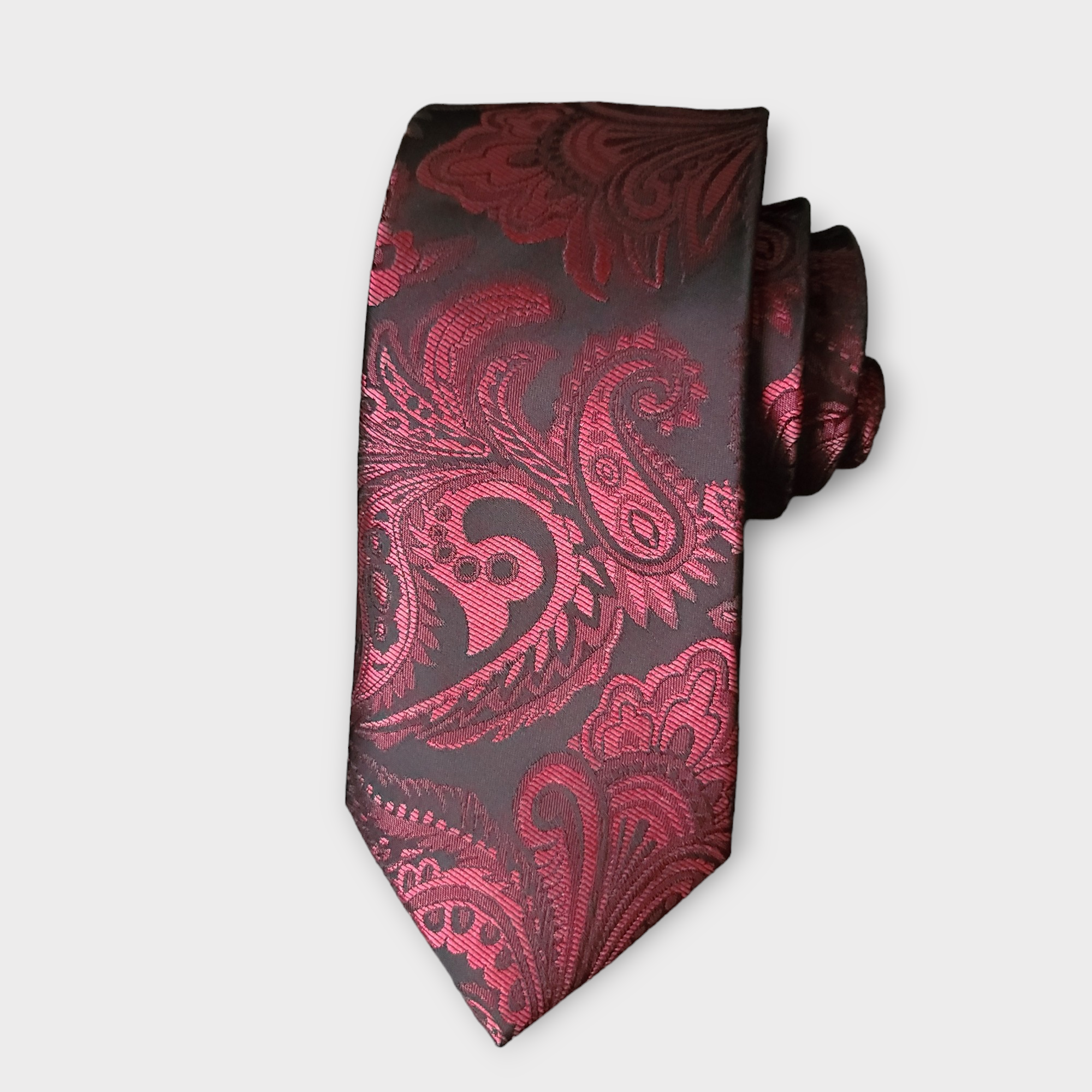 Wine Paisley Silk Tie Pocket Square Cufflink Set