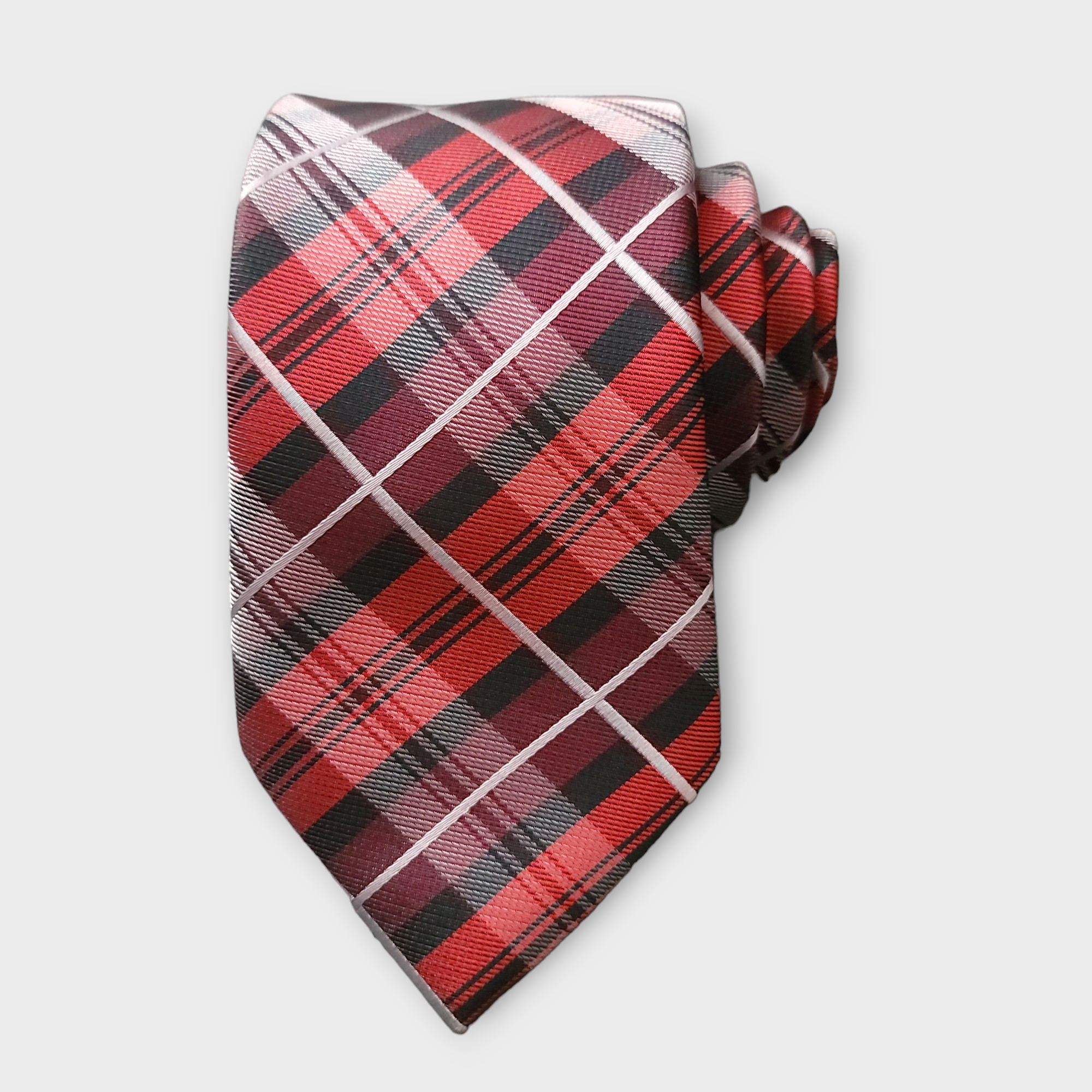 Red Black Plaid Silk Tie Pocket Square Cufflink Set