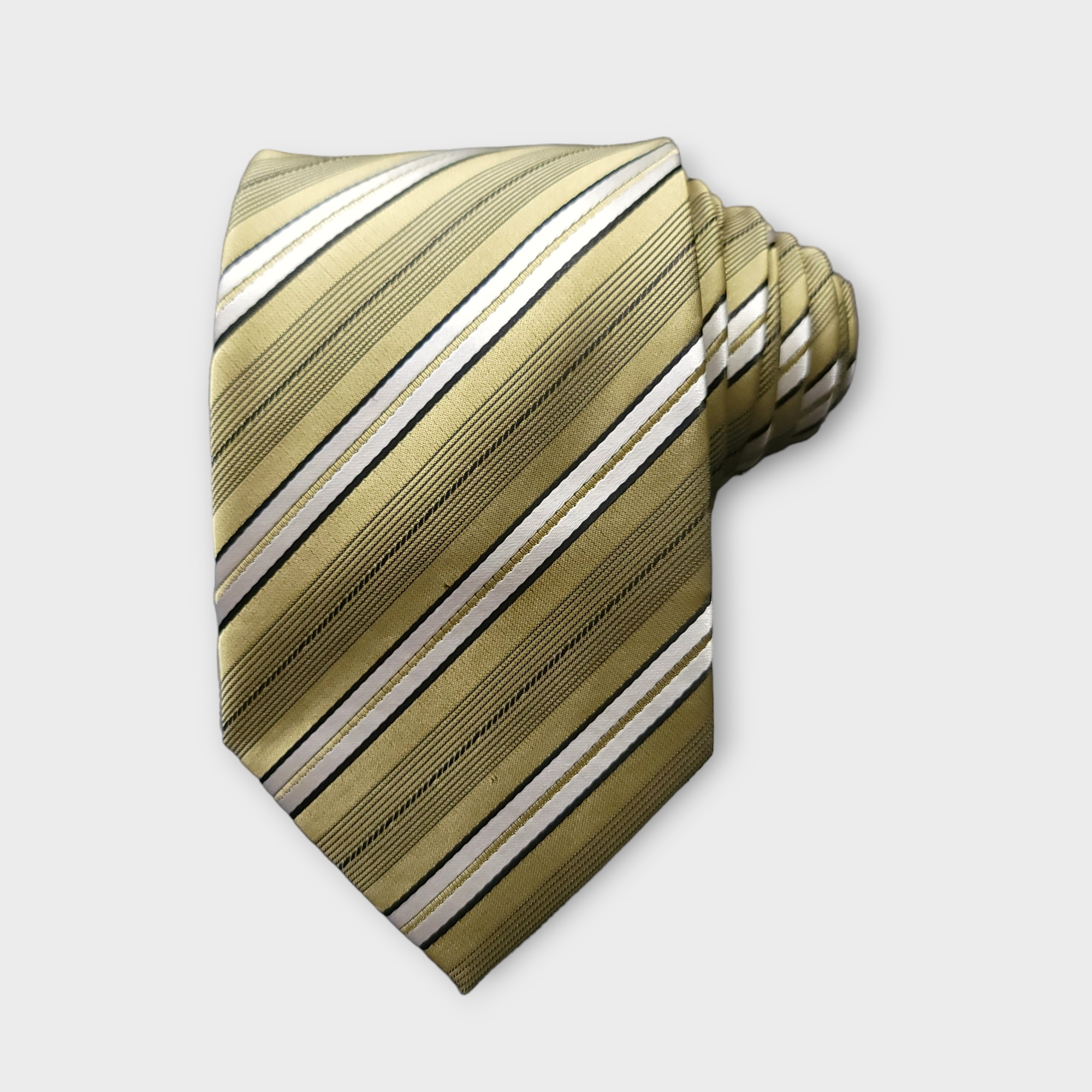 Sage Green White Stripe Silk Tie Pocket Square Cufflink Set