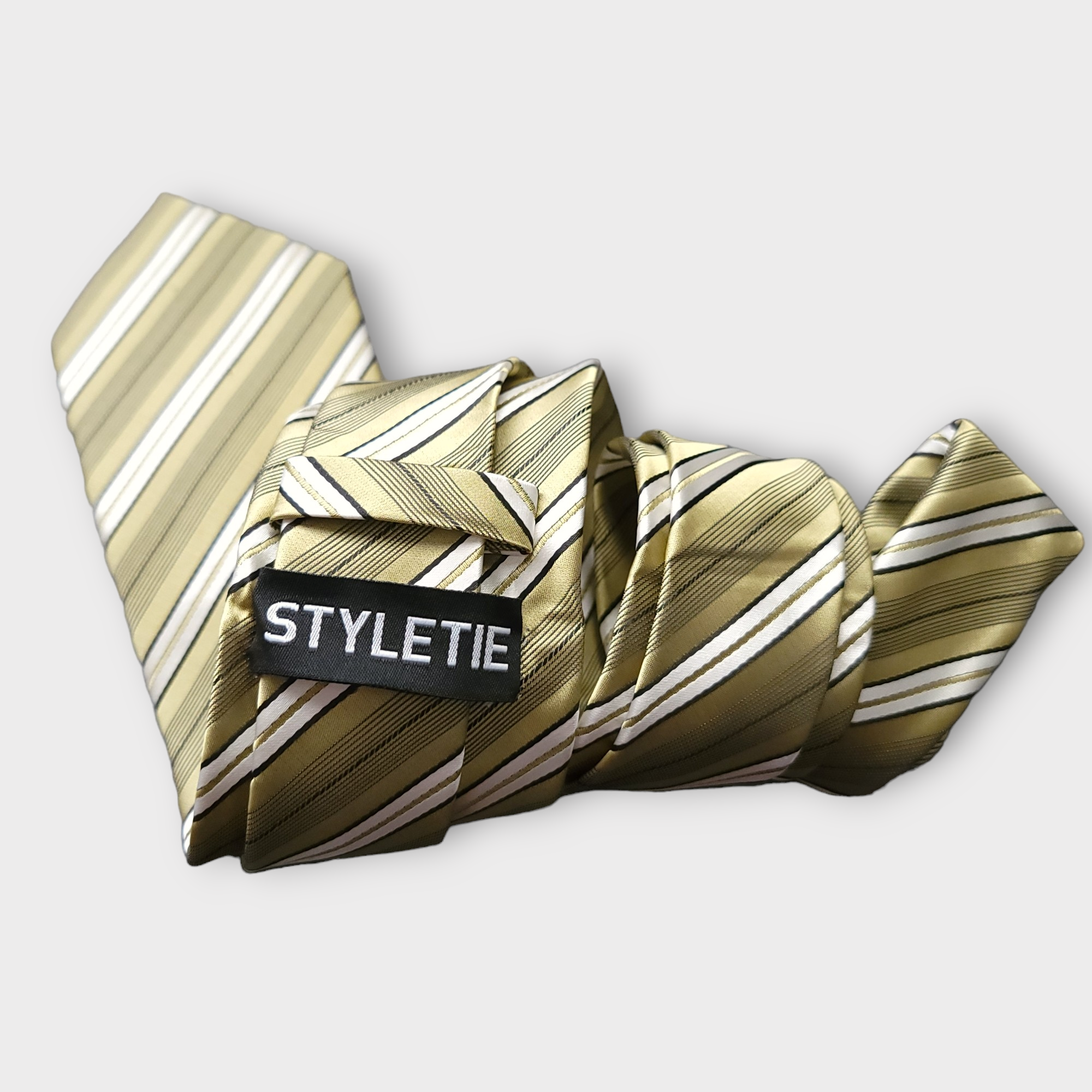 Sage Green White Stripe Silk Tie Pocket Square Cufflink Set