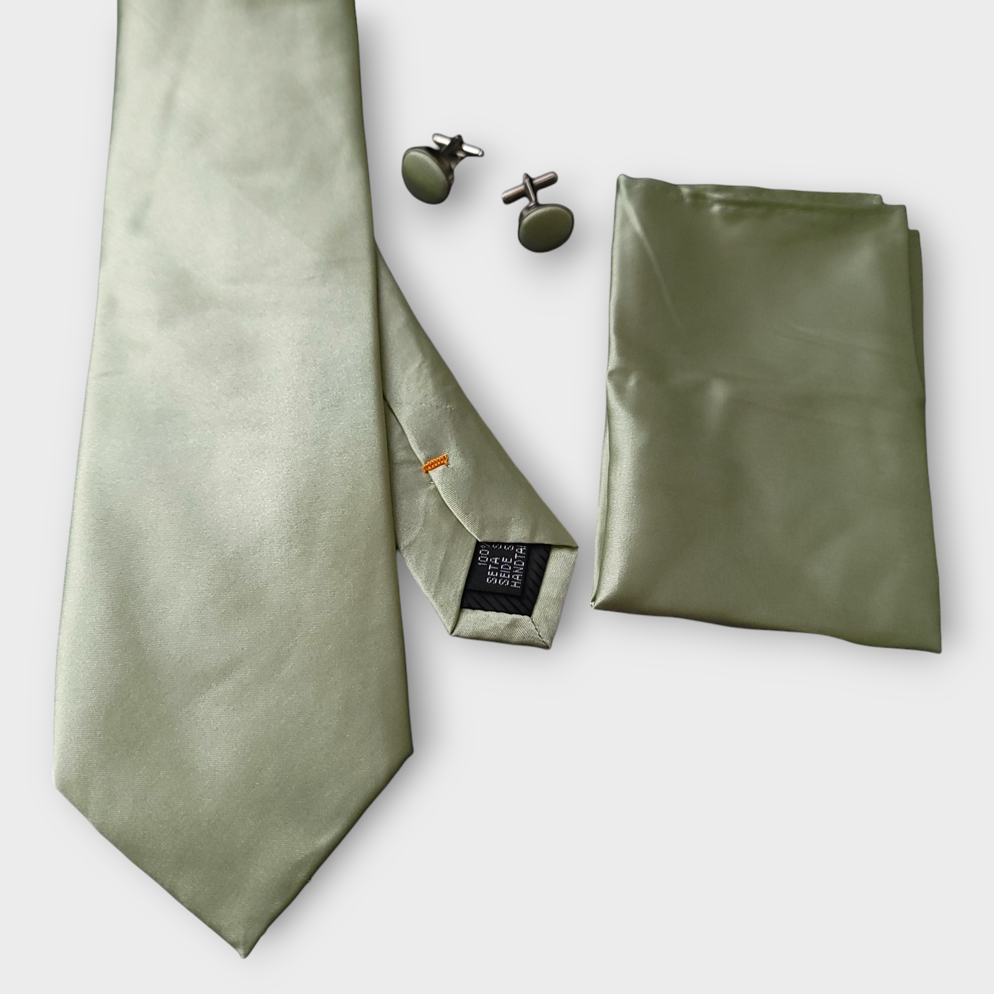 Sage Green Solid Silk Tie Pocket Square Cufflink Set