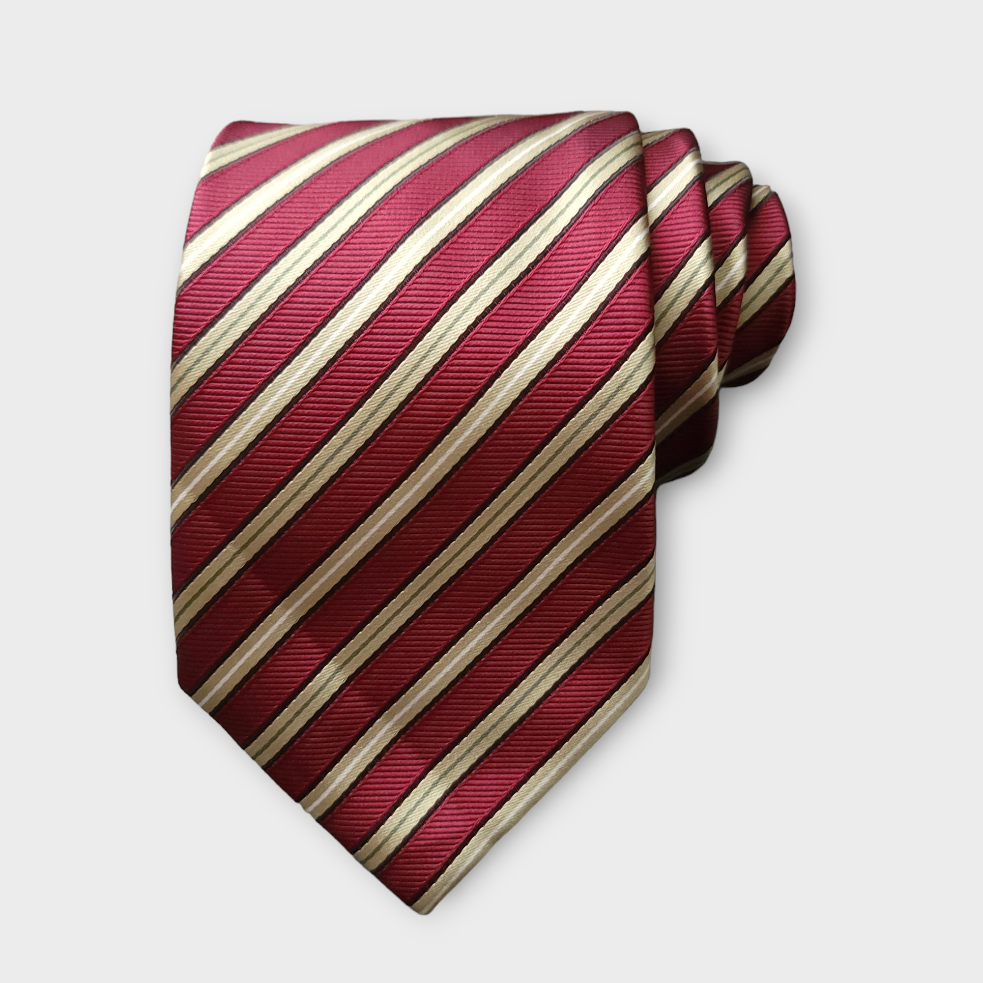 Burgundy Gold Stripe Silk Tie Pocket Square Cufflink Set