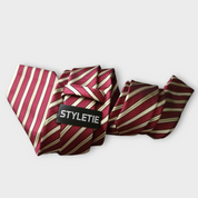 Burgundy Gold Stripe Silk Tie Pocket Square Cufflink Set