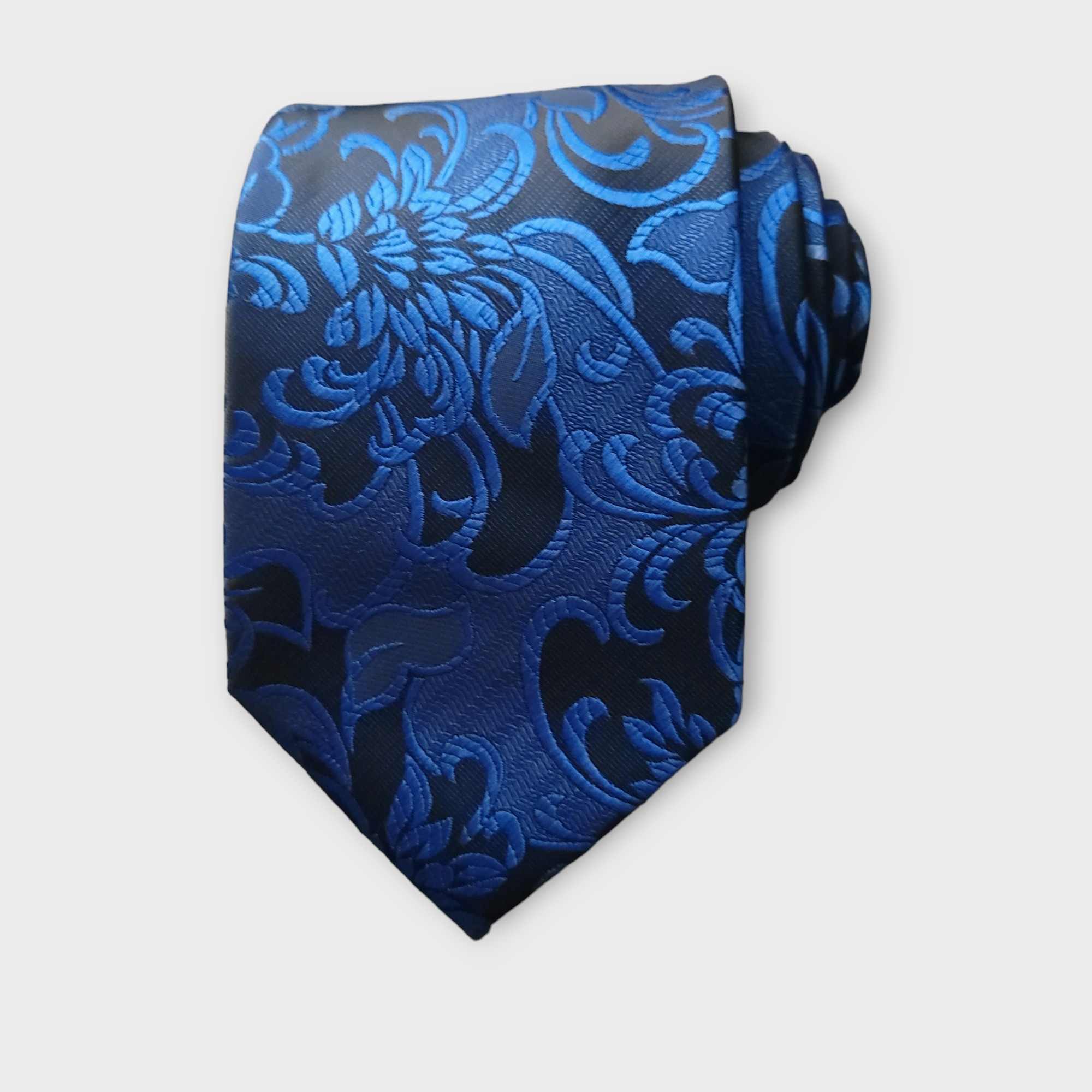 Sapphire Blue Floral Silk Tie Pocket Square Cufflink Set