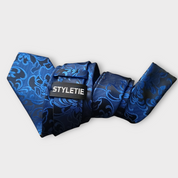 Sapphire Blue Floral Silk Tie Pocket Square Cufflink Set