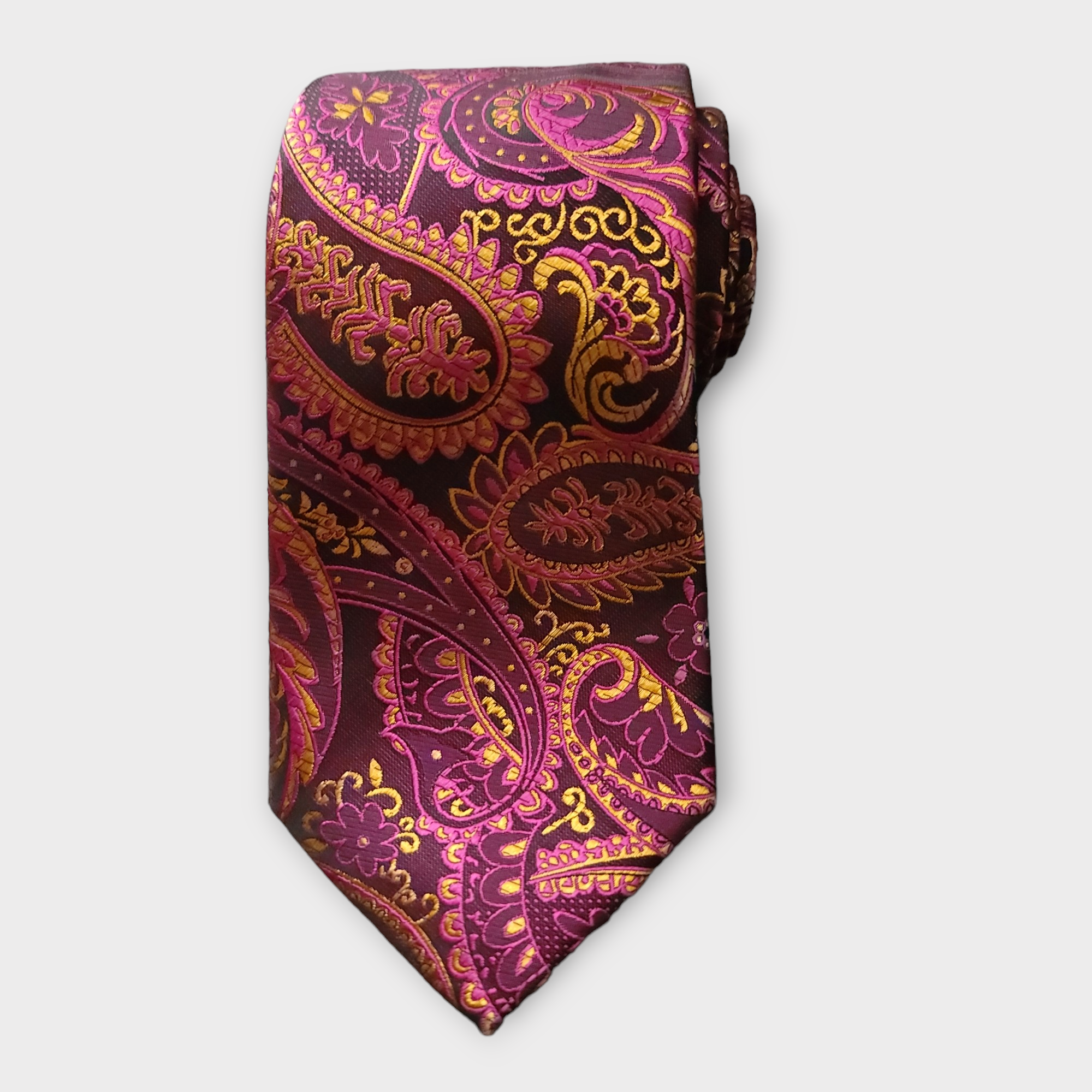 Camellia Red Gold Paisley Silk Tie Pocket Square Cufflink Set