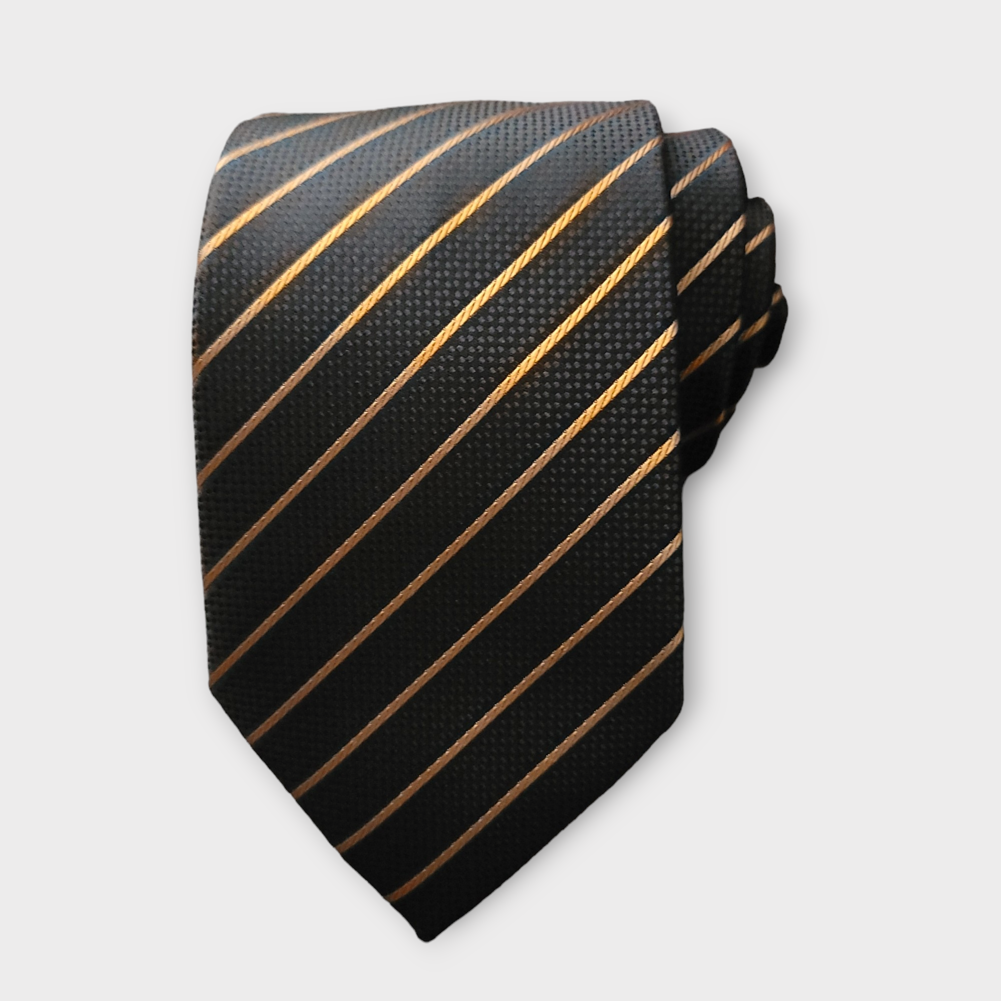 Striped Black Orange Silk Tie Pocket Square Cufflinks Set