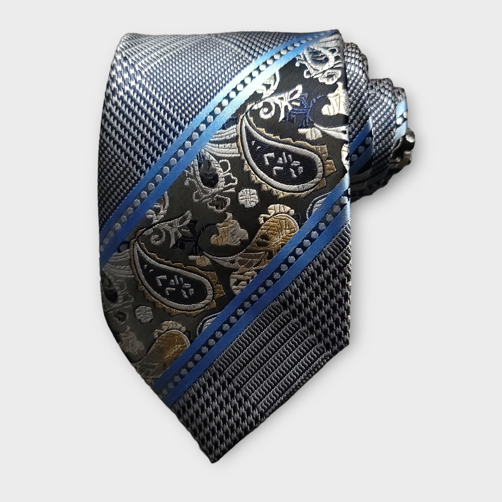 Blue Paisley Stripe Silk Tie Handkerchief Cufflinks necktie Set