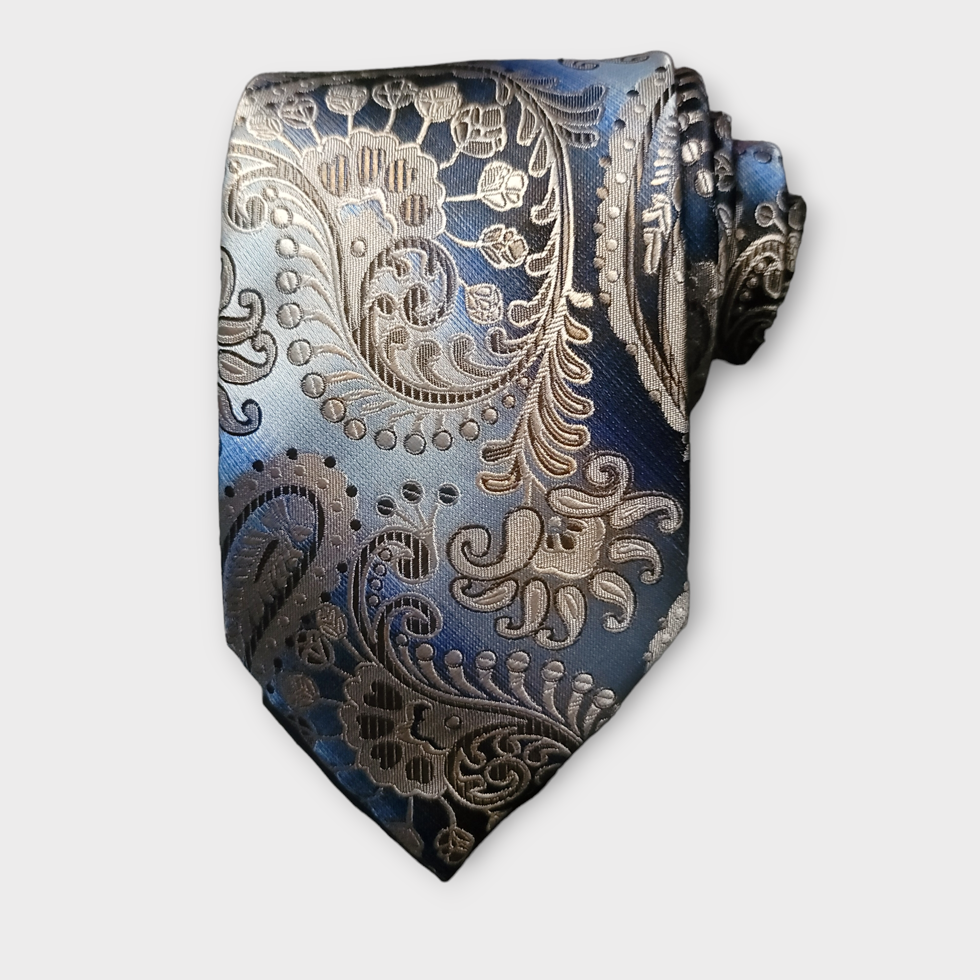 Blue Champagne Paisley Silk Tie Pocket Square Cufflink Set