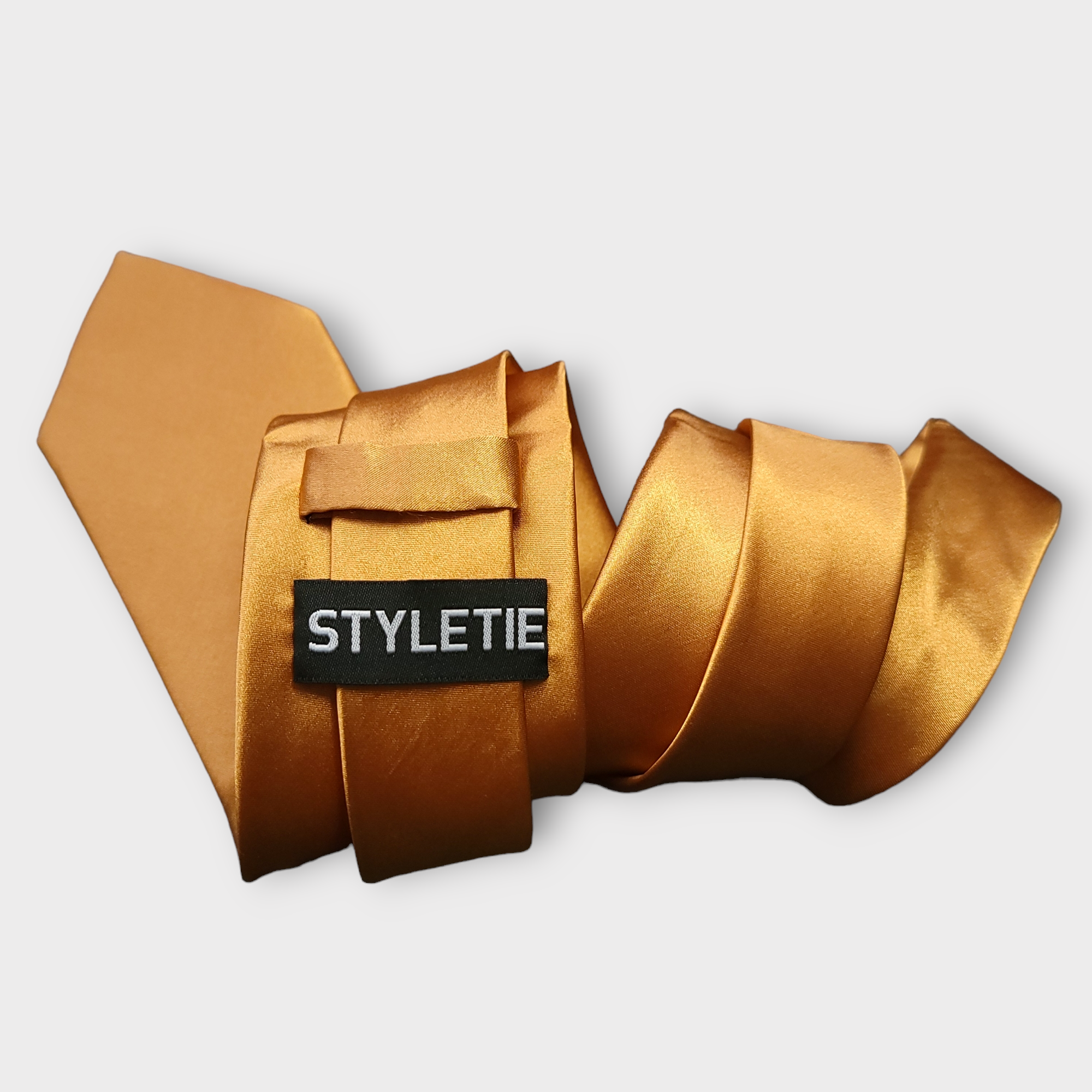 Golden Brown Solid Silk Tie Pocket Square Cufflink Set