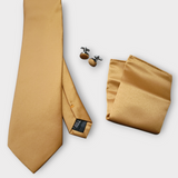 Antique Solid Gold Silk Tie Pocket Square Cufflink Set