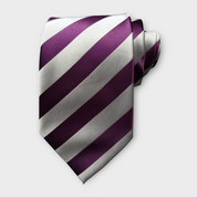 Silver Gray Stripe Silk Tie Pocket Square Cufflink Set