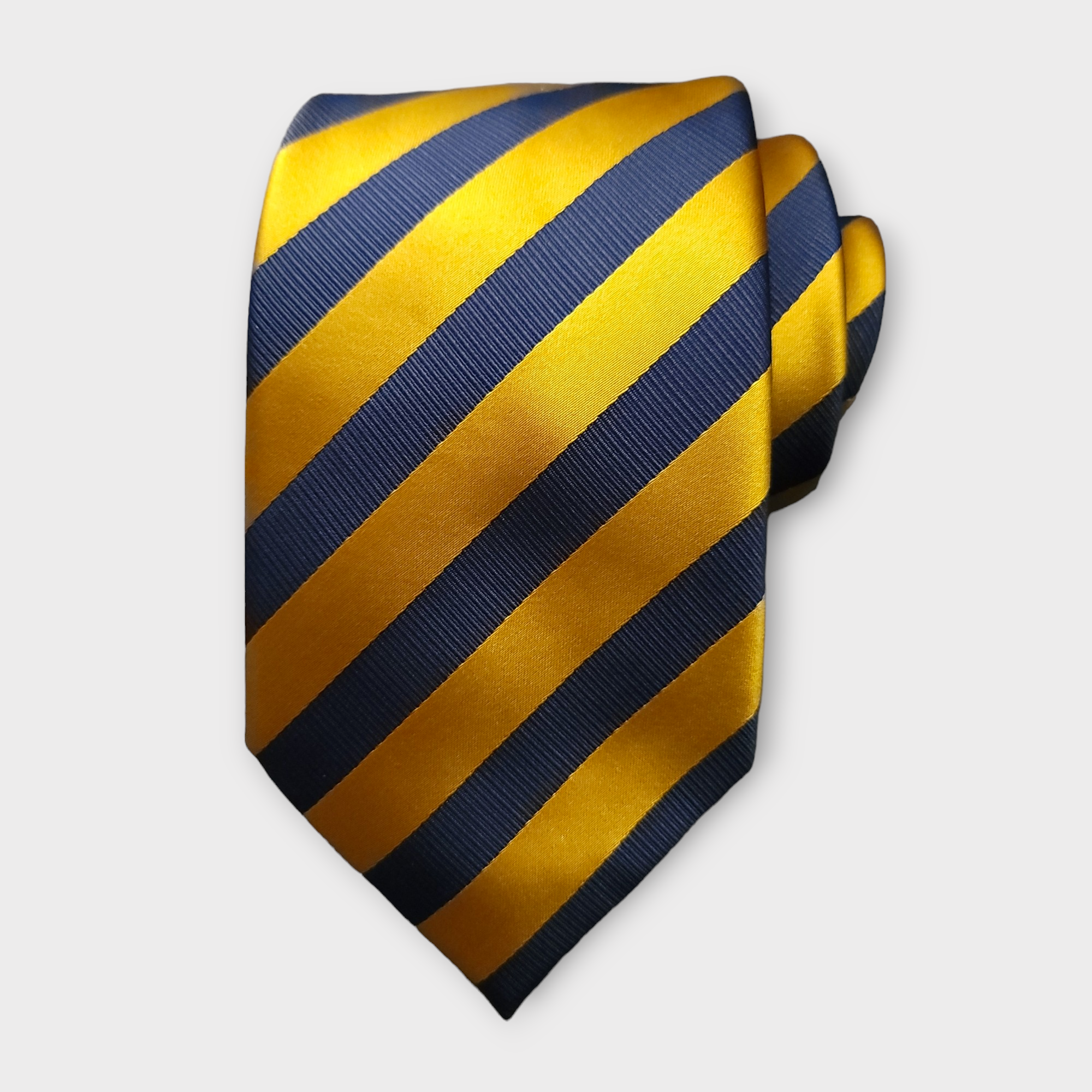 Navy Blue Gold Stripe Silk Tie Pocket Square Cufflink Set