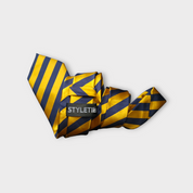 Navy Blue Gold Stripe Silk Tie Pocket Square Cufflink Set