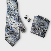 Blue Paisley Silk Tie Pocket Square Cufflink Set