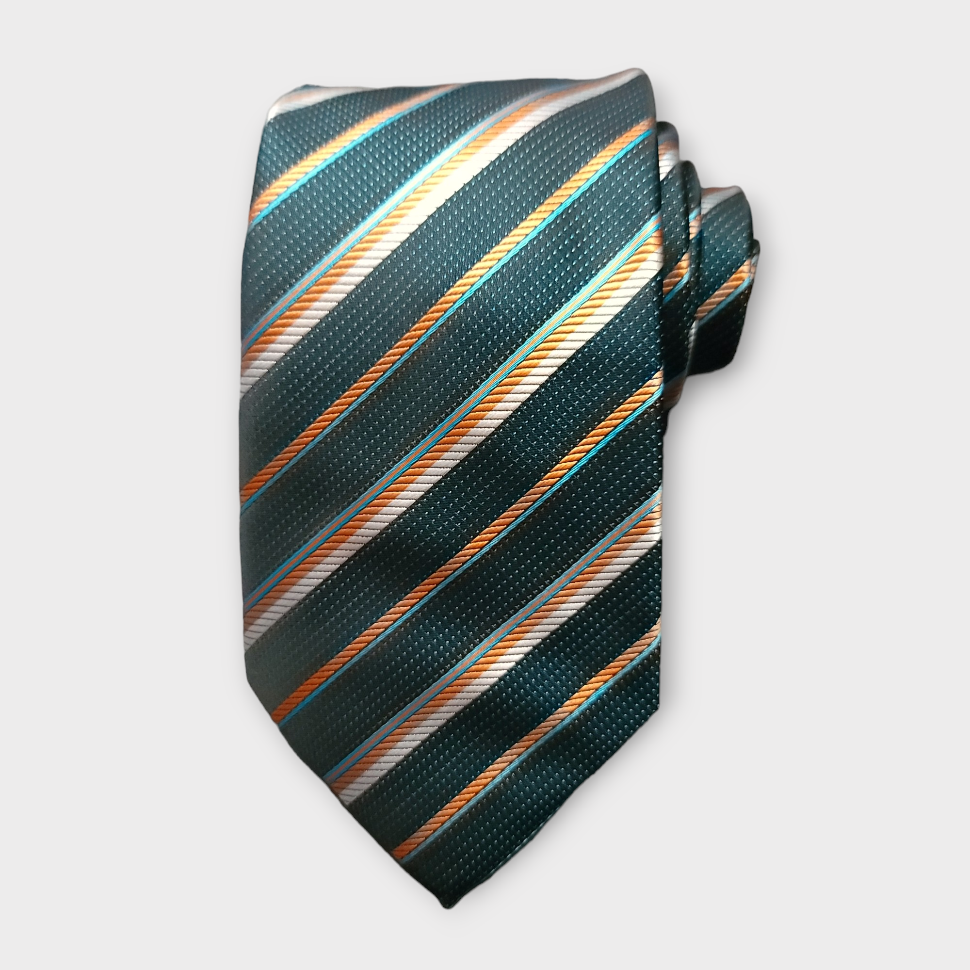 Black Teal Striped Silk Tie Pocket Square Cufflink Set