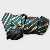 Black Teal Striped Silk Tie Pocket Square Cufflink Set