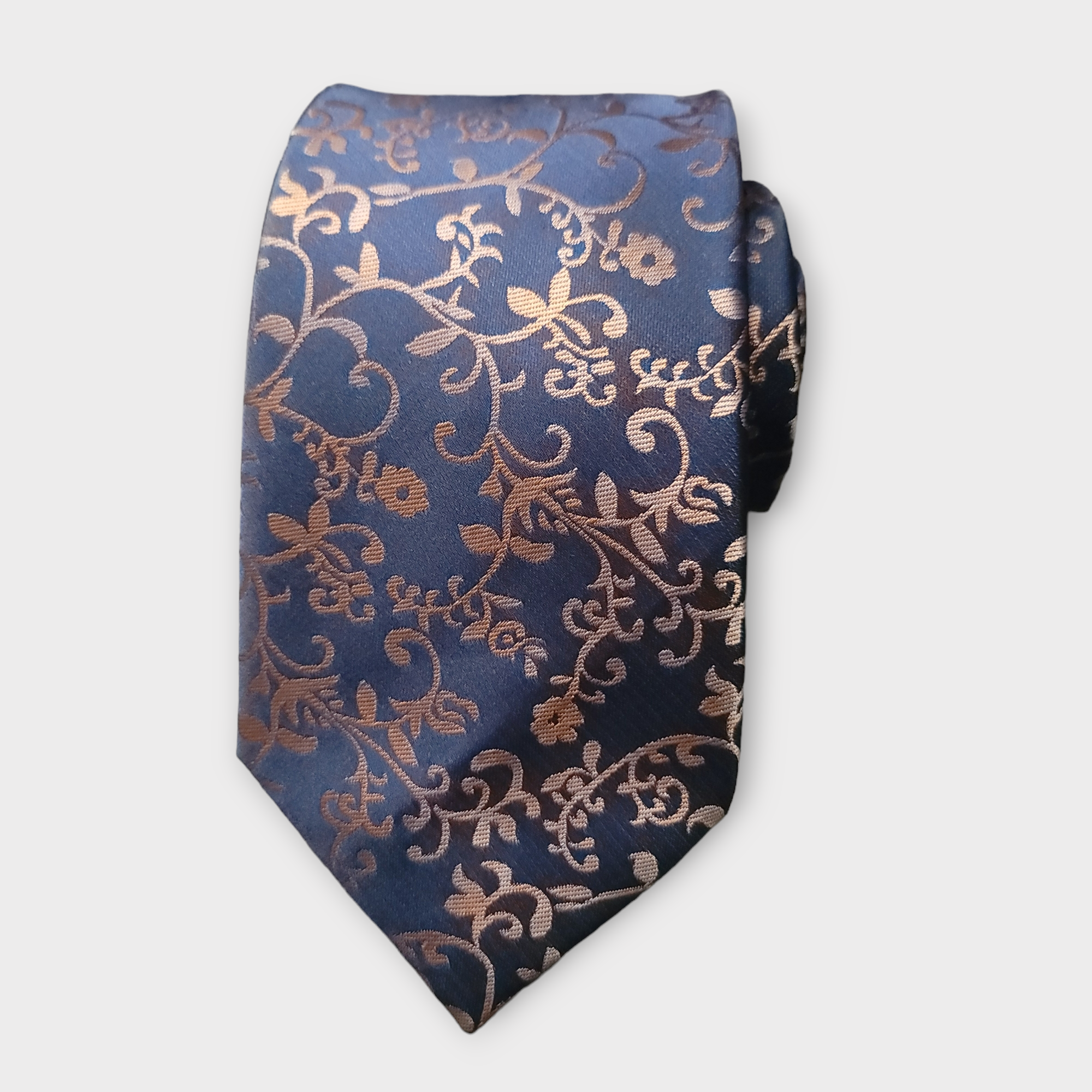 Navy Floral Silk Tie Pocket Square Cufflinks Set