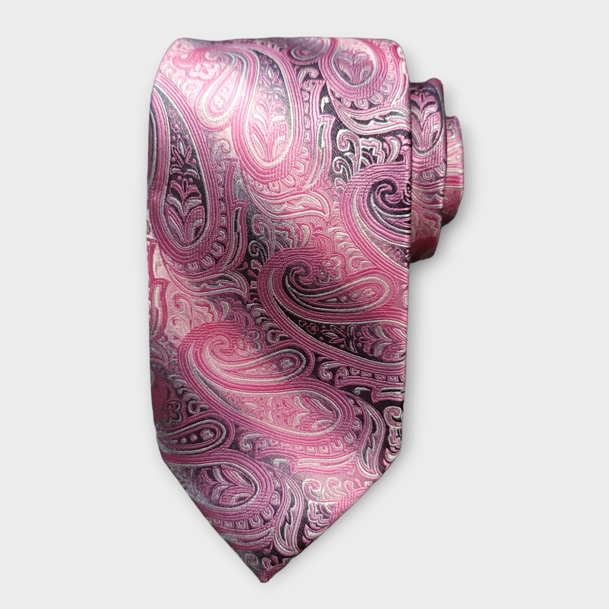 Pink Paisley Silk Tie Pocket Square Cufflinks Set