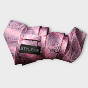 Pink Paisley Silk Tie Pocket Square Cufflinks Set