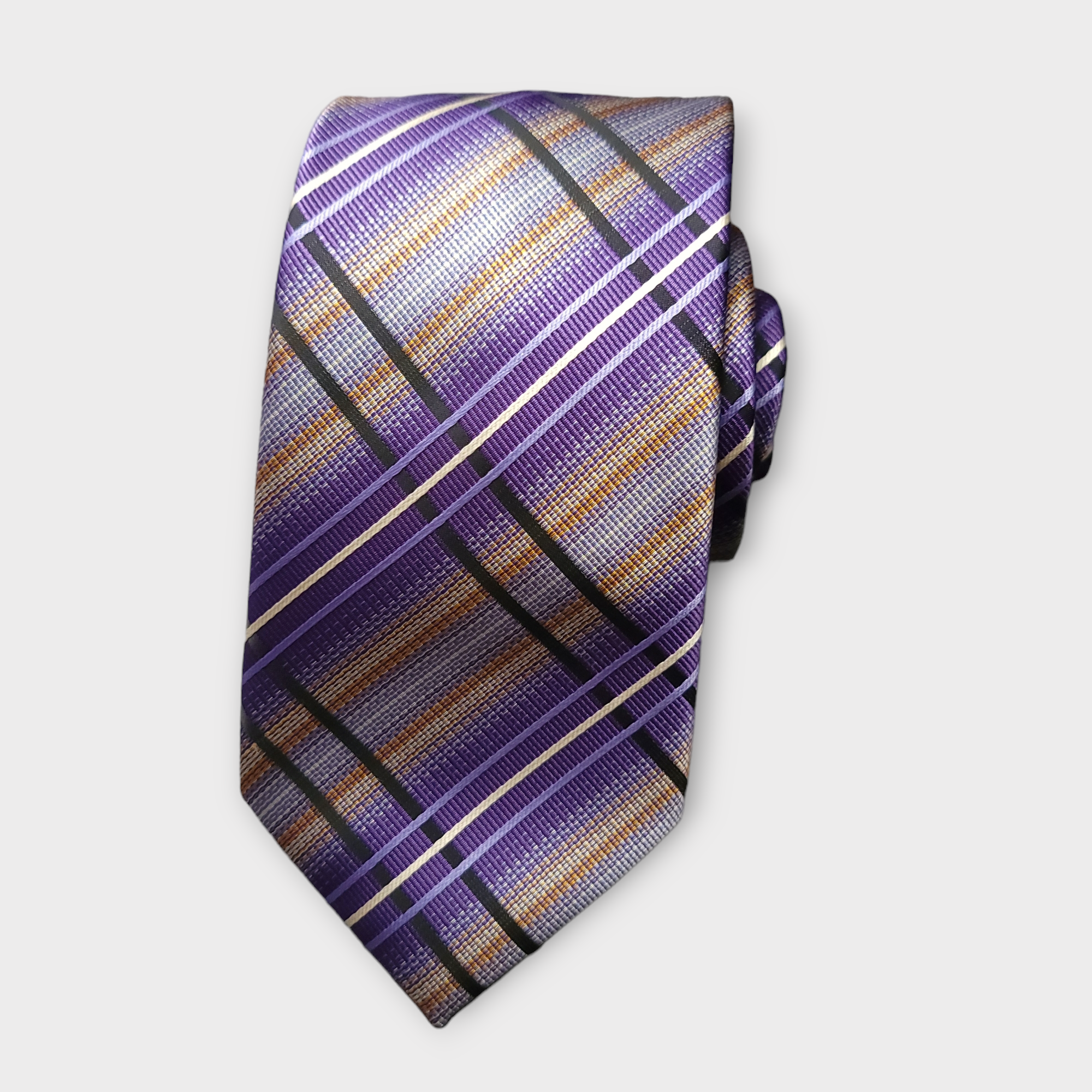 Purple Plaid Silk Tie Pocket Square Cufflink Set