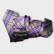 Purple Plaid Silk Tie Pocket Square Cufflink Set