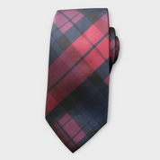 Black Burgundy Plaid Silk Tie Pocket Square Cufflink Set