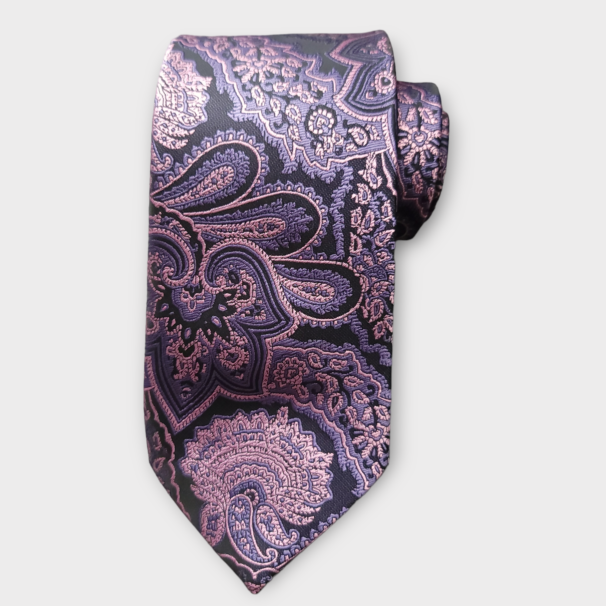 Purple Pink Paisley Silk Tie Pocket Square Cufflink Set