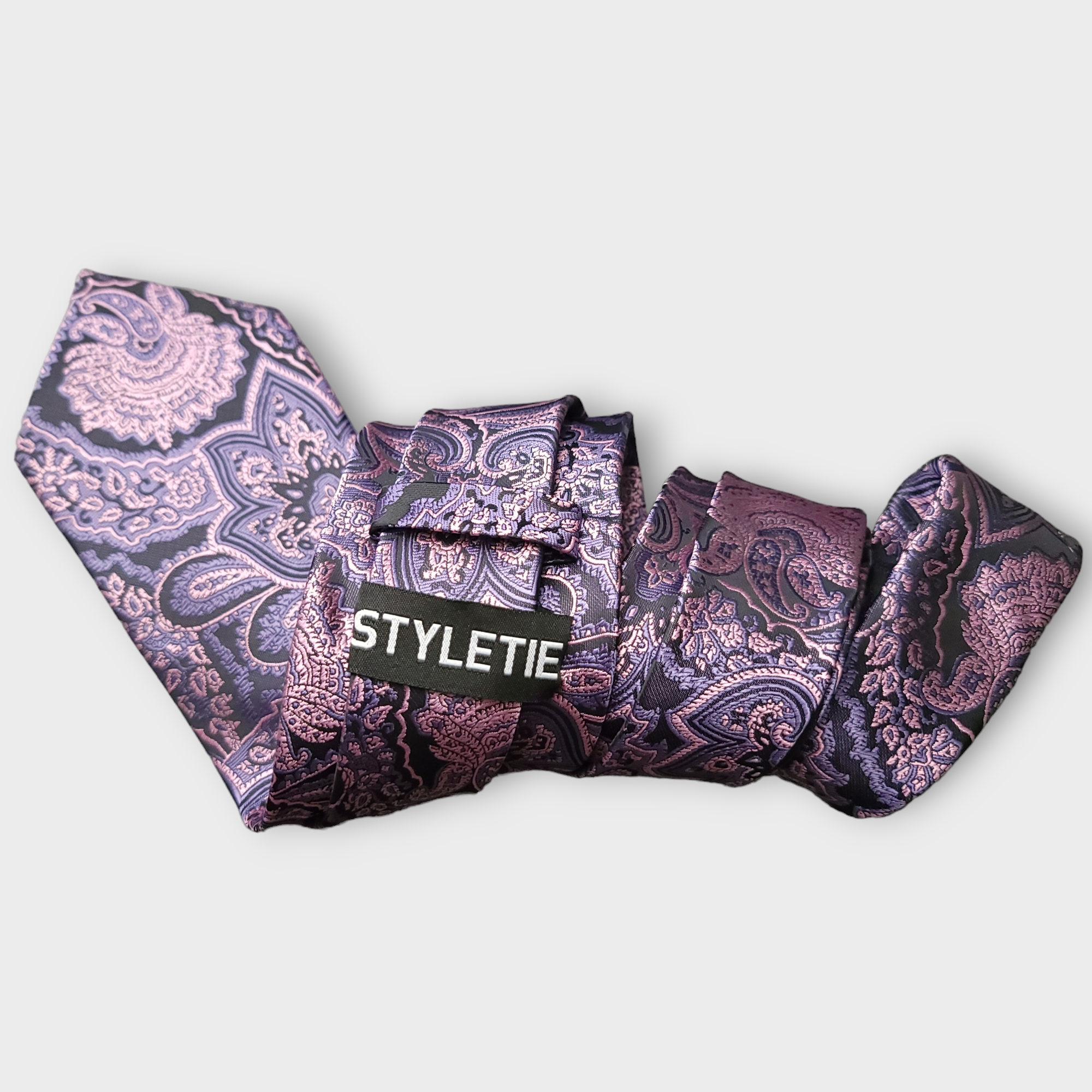 Purple Pink Paisley Silk Tie Pocket Square Cufflink Set