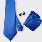 Royal Blue Solid Silk Tie Pocket Square Cufflink Set