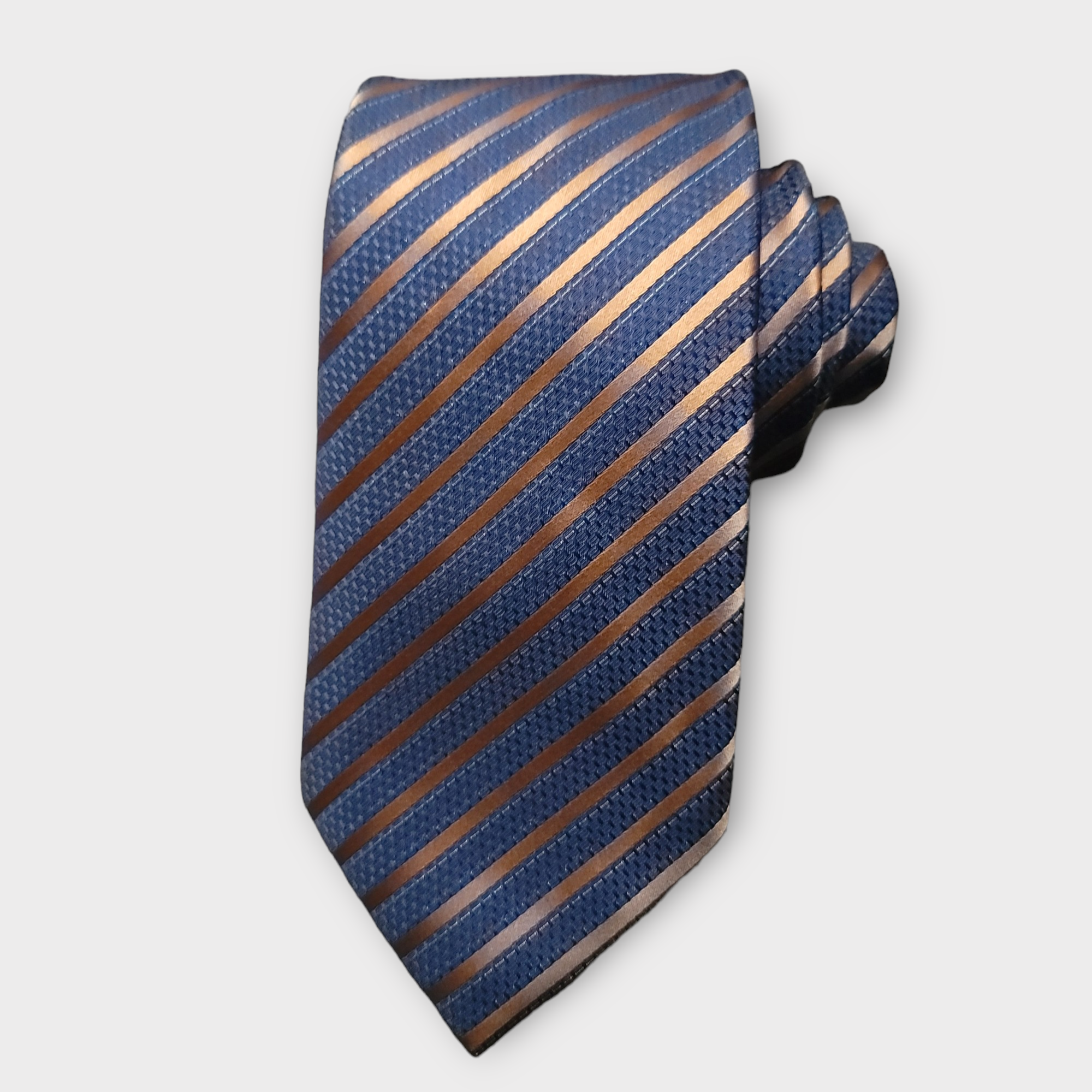Blue Stripe Gold Silk Tie Pocket Square Cufflinks Set