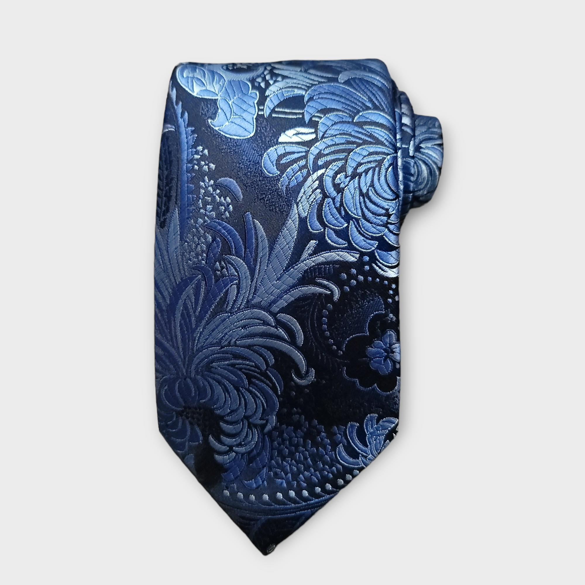 Blue Floral Silk Tie Pocket Square Cufflink Set