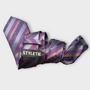 Purple Stripe Floral Silk Tie Pocket Square Cufflink Set