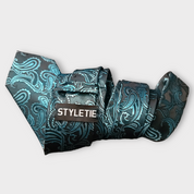 Black Turquoise Paisley Silk Tie Pocket Square Cufflink Set