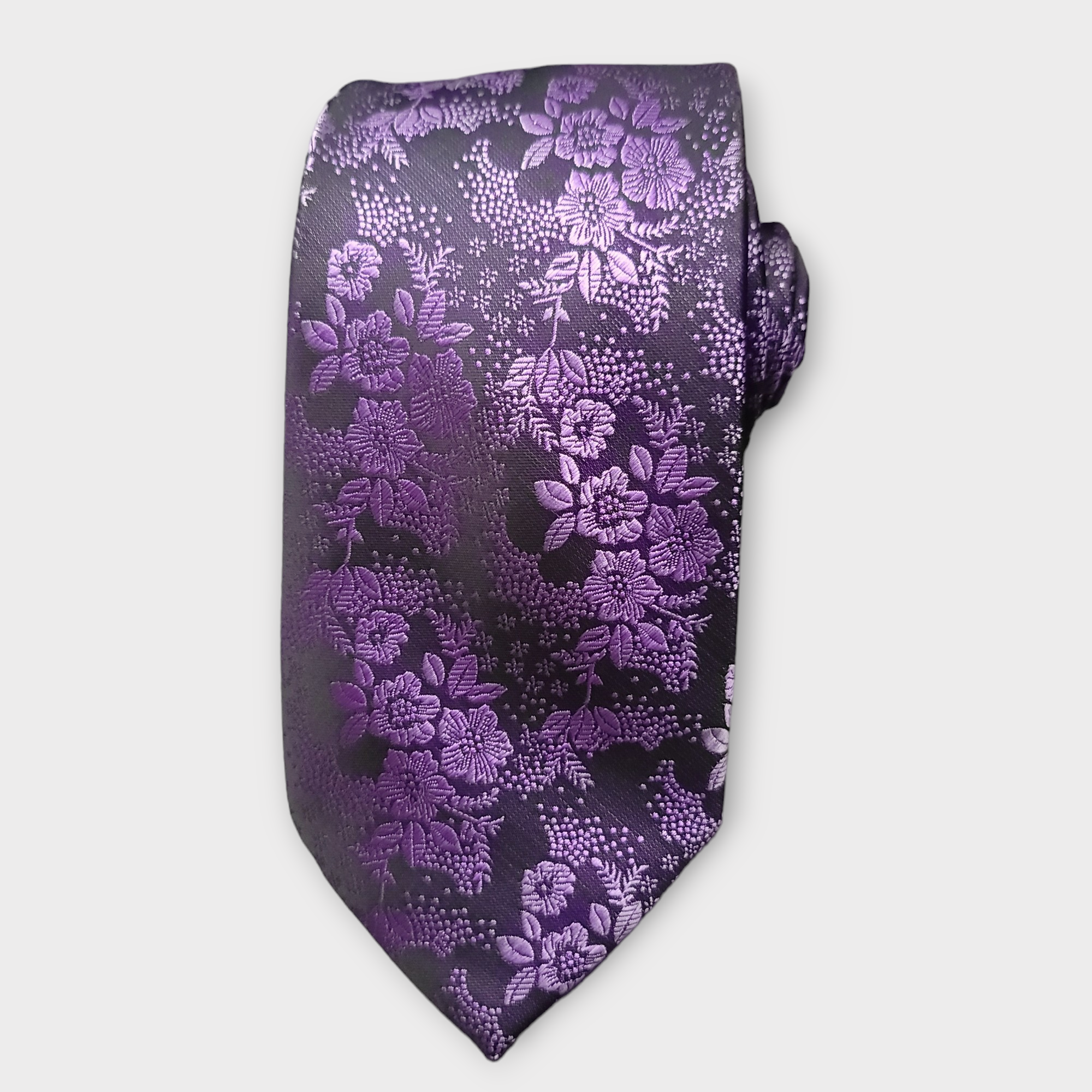 Purple Floral Silk Tie Pocket Square Set