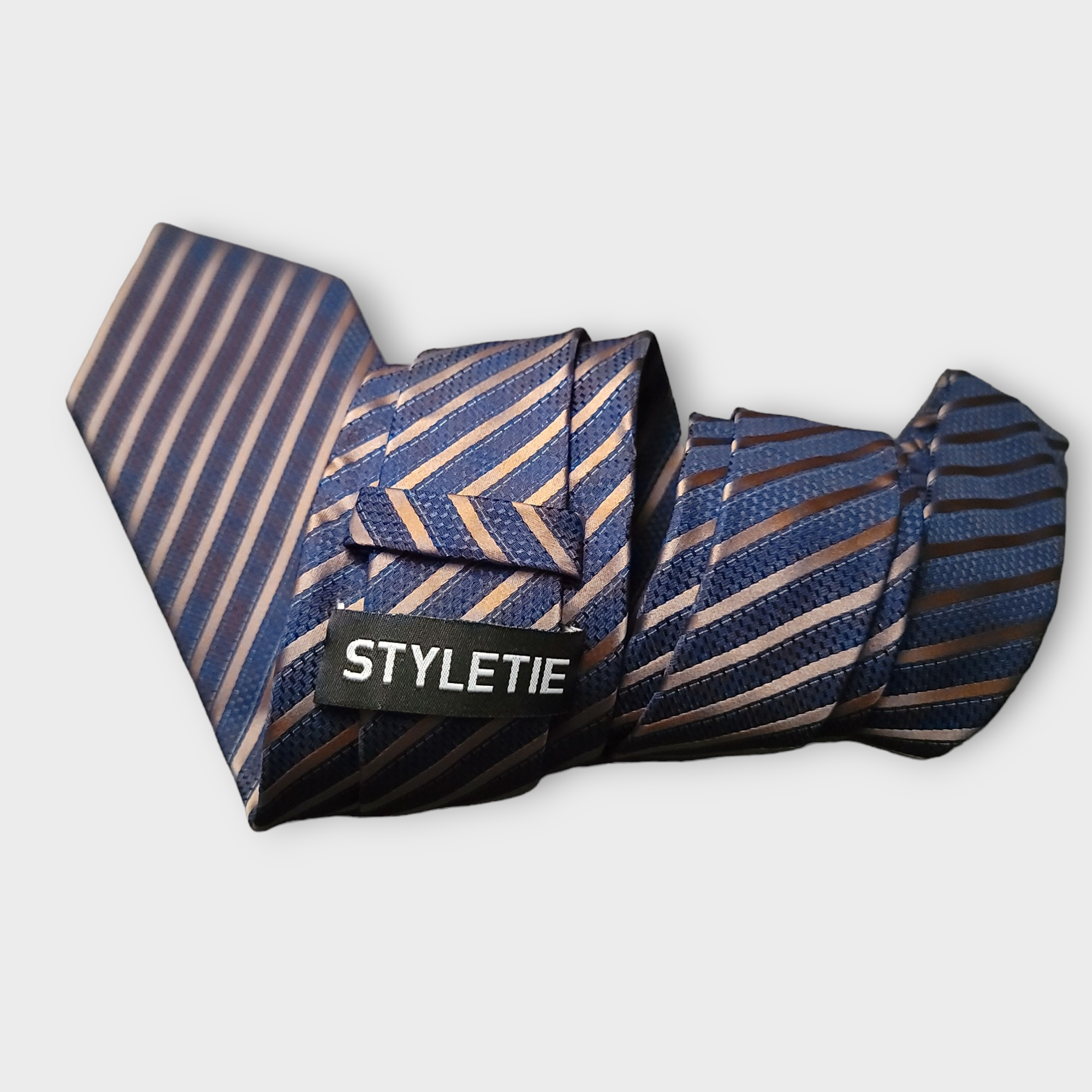 Blue Stripe Gold Silk Tie Pocket Square Cufflinks Set