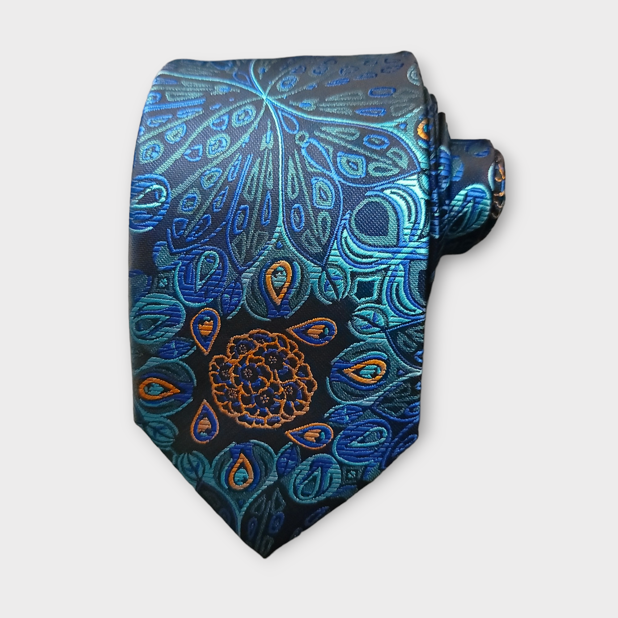 Blue Paisley Floral Silk Tie Pocket Square Cufflinks Set