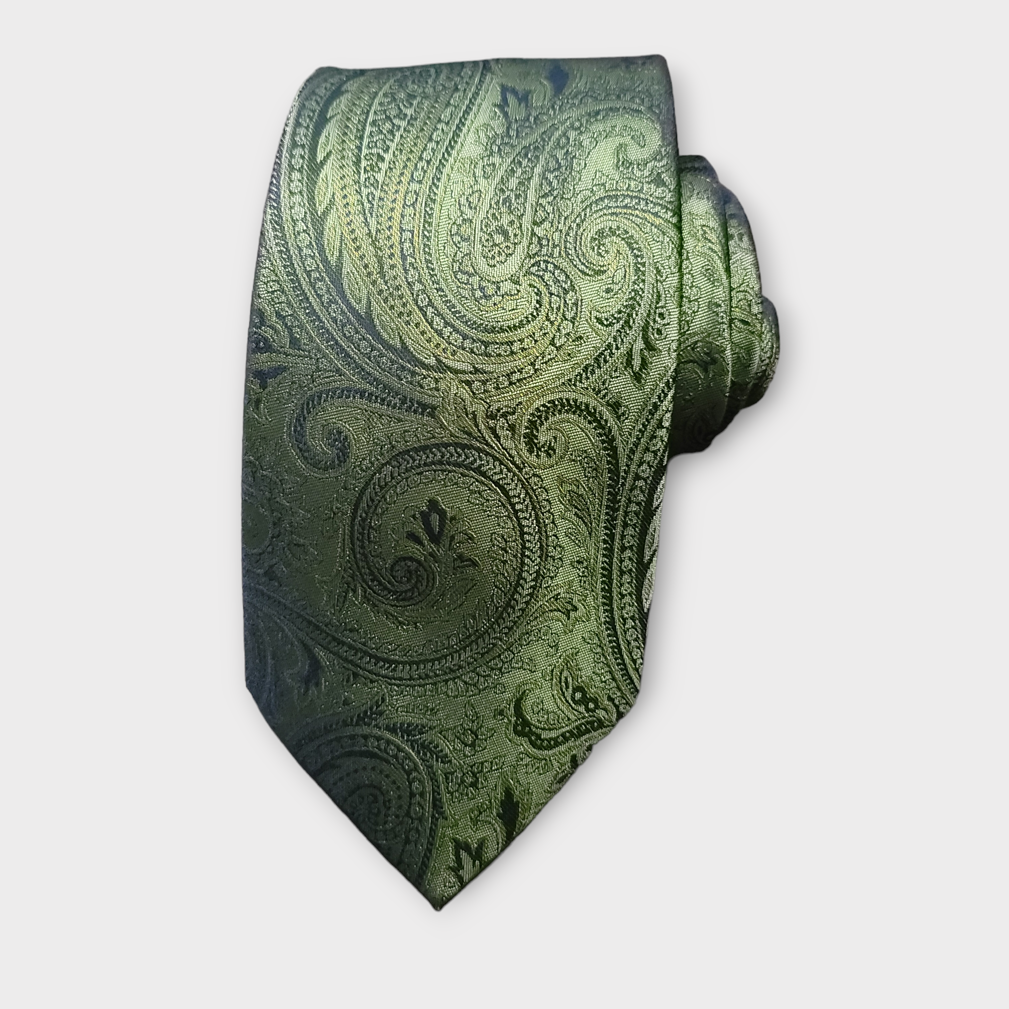 Green Black Paisley Silk Tie Pocket Square Cufflink Set