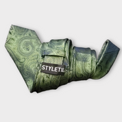 Green Black Paisley Silk Tie Pocket Square Cufflink Set