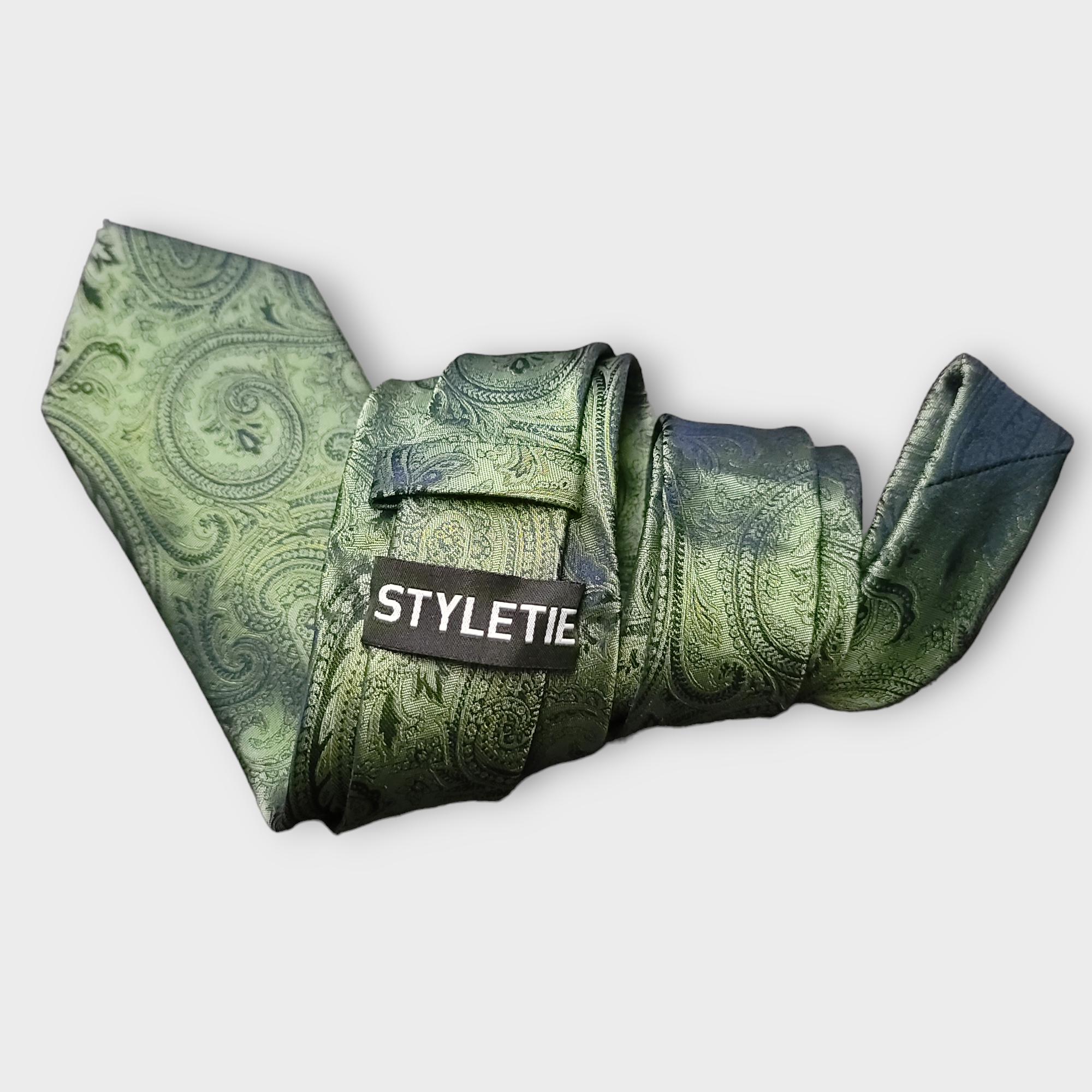 Green Black Paisley Silk Tie Pocket Square Cufflink Set