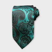 Blue Black Paisley Silk Tie Pocket Square Cufflink Set