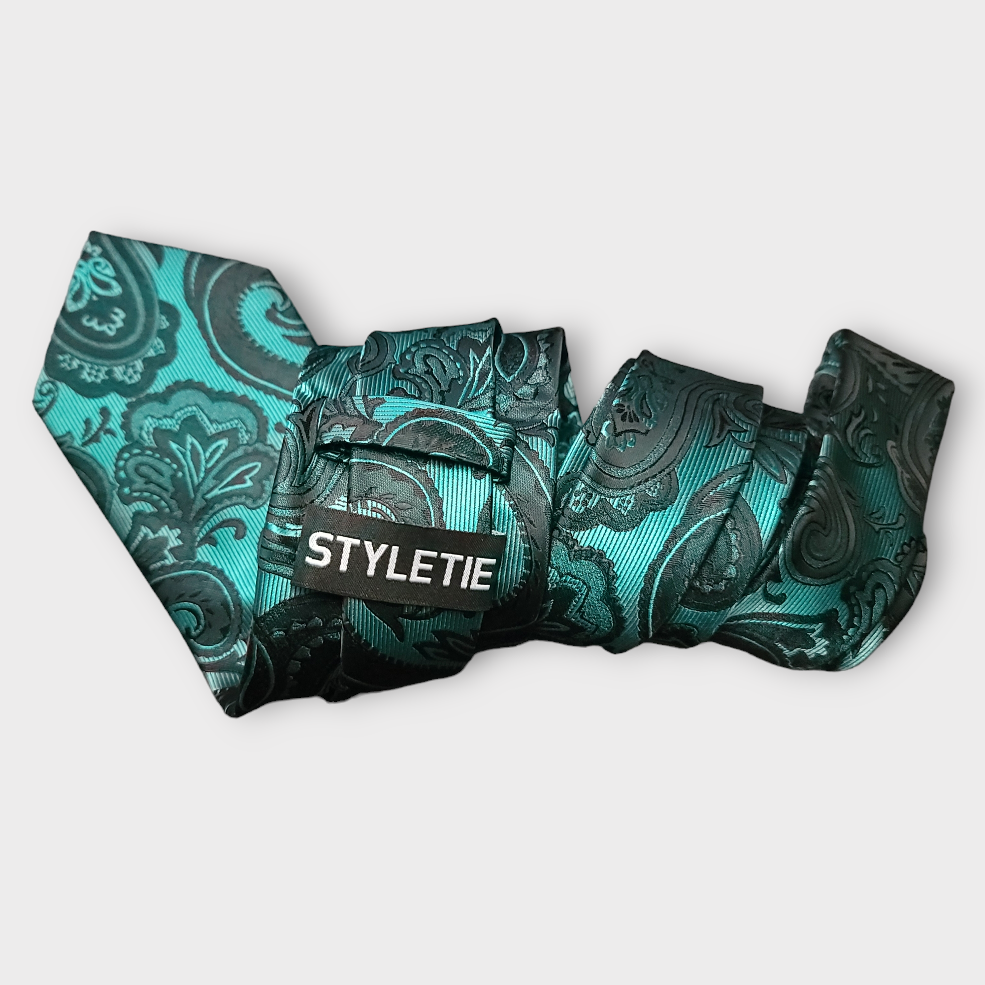 Blue Black Paisley Silk Tie Pocket Square Cufflink Set