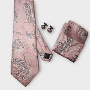 Pink Floral Silk Tie Pocket Square Cufflink Set